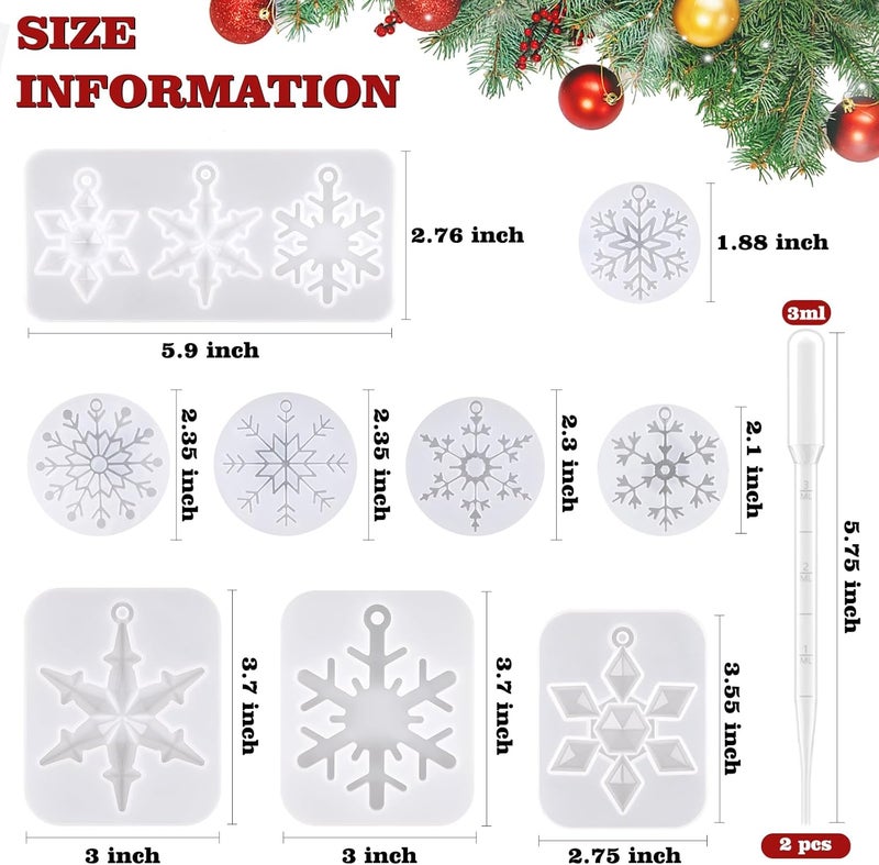 Actvty Snowflake Resin Molds Silicone, 9 Pieces Snowflake Resin Casting Molds, Christmas Ornament Resin Molds DIY Resin Crafts Jewelry Pendant Xmas Gift Winter Home Decoration - Image 3